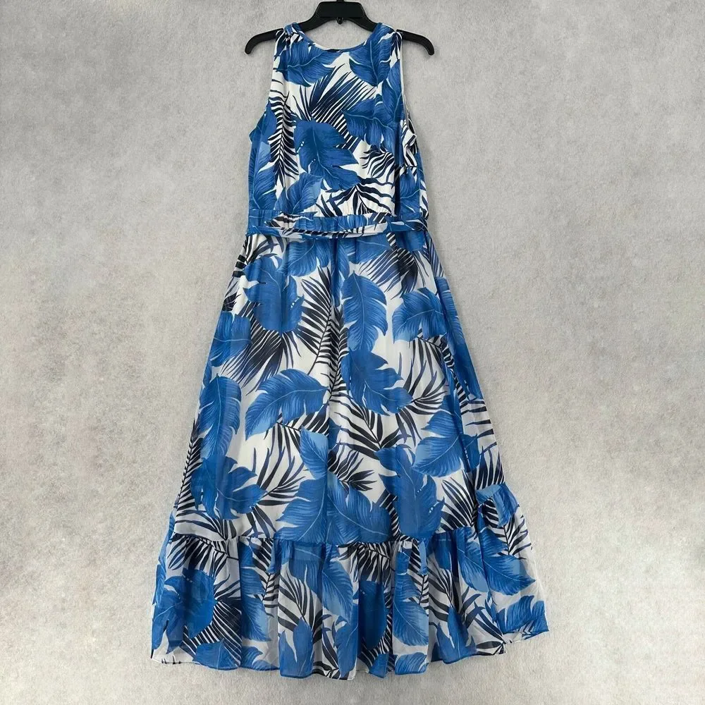 NWT Lane Bryant Maxi Dress Size 14 Floral Sleeveless Long Flowy Blue‎ Tropical - Picture 2 of 12
